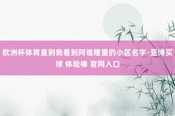 欧洲杯体育直到我看到阿谁隆重的小区名字-亚博买球 体验棒 官网入口