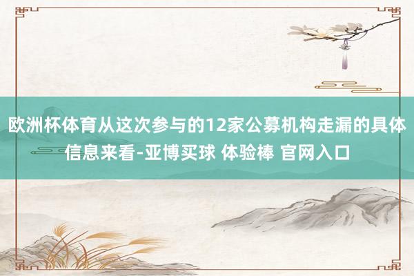 欧洲杯体育从这次参与的12家公募机构走漏的具体信息来看-亚博买球 体验棒 官网入口